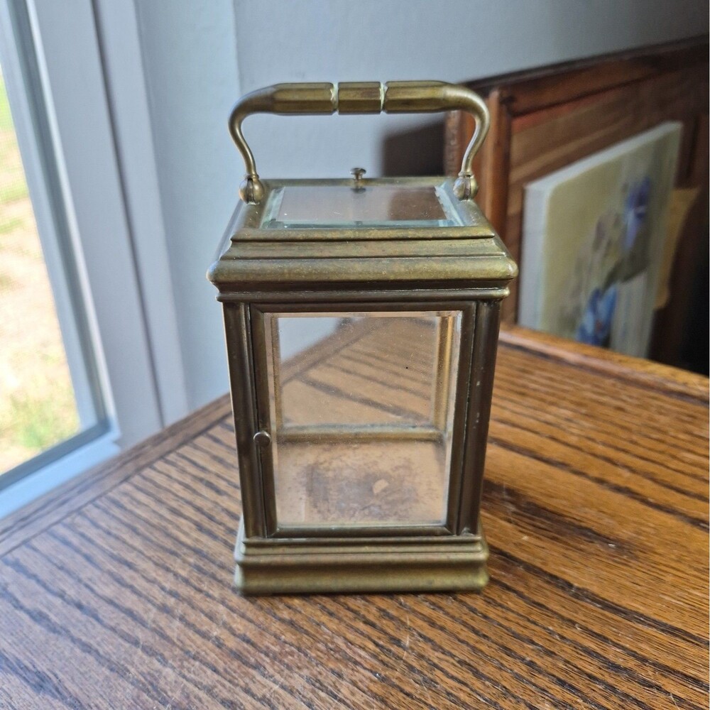 Antique Vtg Brass & Beveled Glass Case w/Handle Empty Display Terrarium Curio